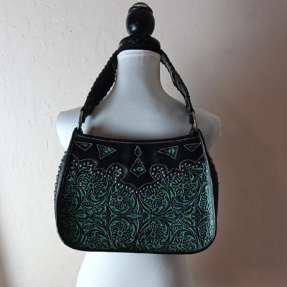 Trinity Ranch Black and Green Embossed Women's Bag